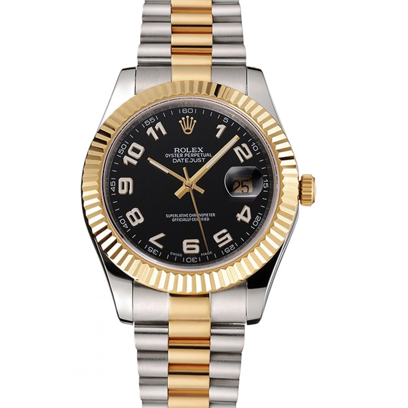 MiroTime 0824 Swiss Rolex Datejust Black Dial Gold Bezel Stainless Steel Case Two Tone Bracelet